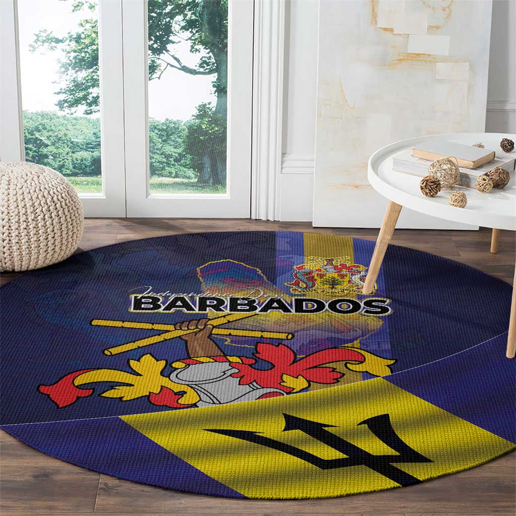 Barbados Independence Day Round Carpet Coat of Arms with Freedom Emblems - Wonder Print Shop