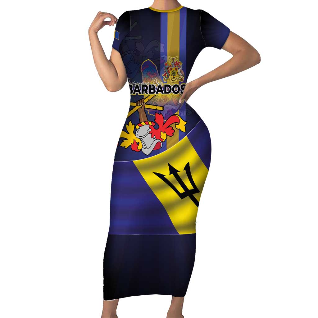 Barbados Independence Day Short Sleeve Bodycon Dress Coat of Arms with Freedom Emblems - Wonder Print Shop