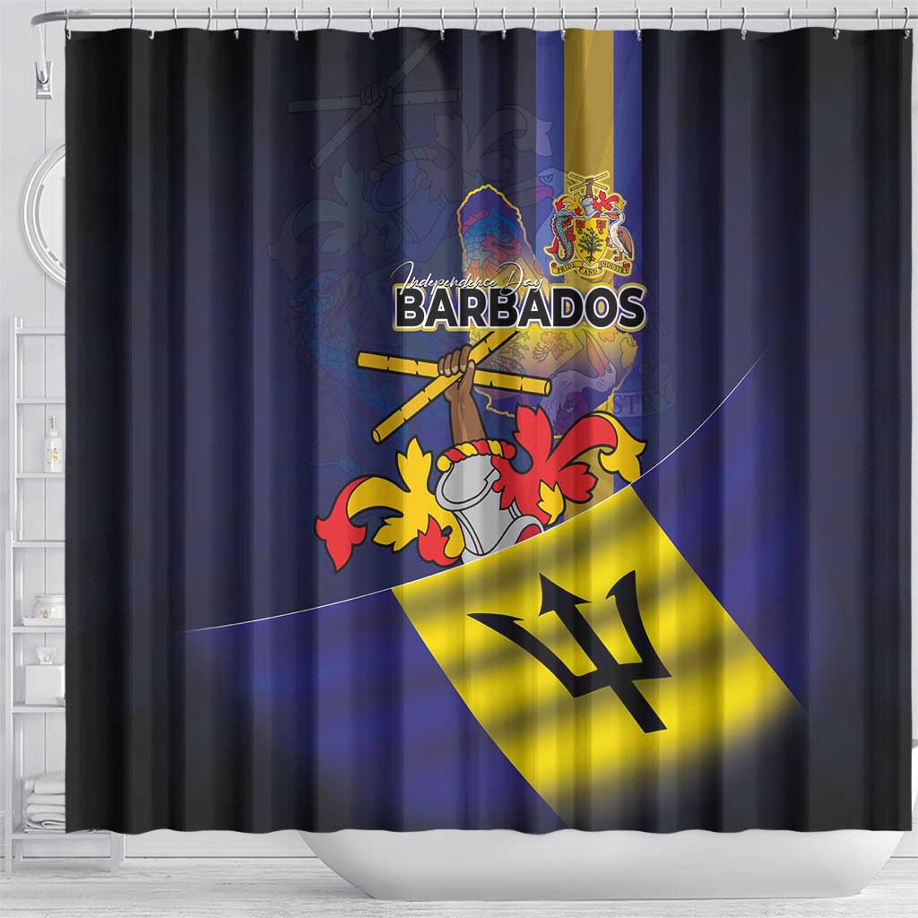 Barbados Independence Day Shower Curtain Coat of Arms with Freedom Emblems - Wonder Print Shop