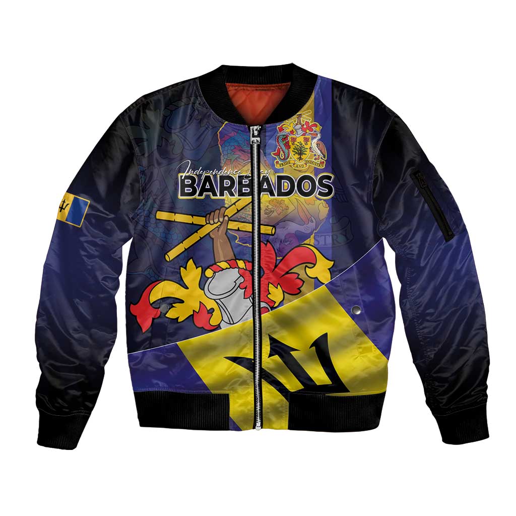 Barbados Independence Day Sleeve Zip Bomber Jacket Coat of Arms with Freedom Emblems - Wonder Print Shop