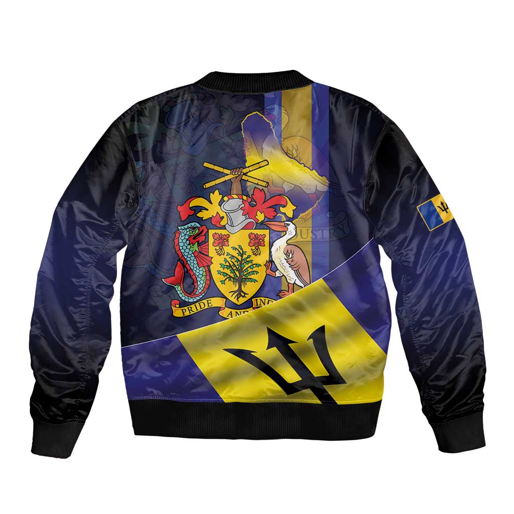 Barbados Independence Day Sleeve Zip Bomber Jacket Coat of Arms with Freedom Emblems - Wonder Print Shop