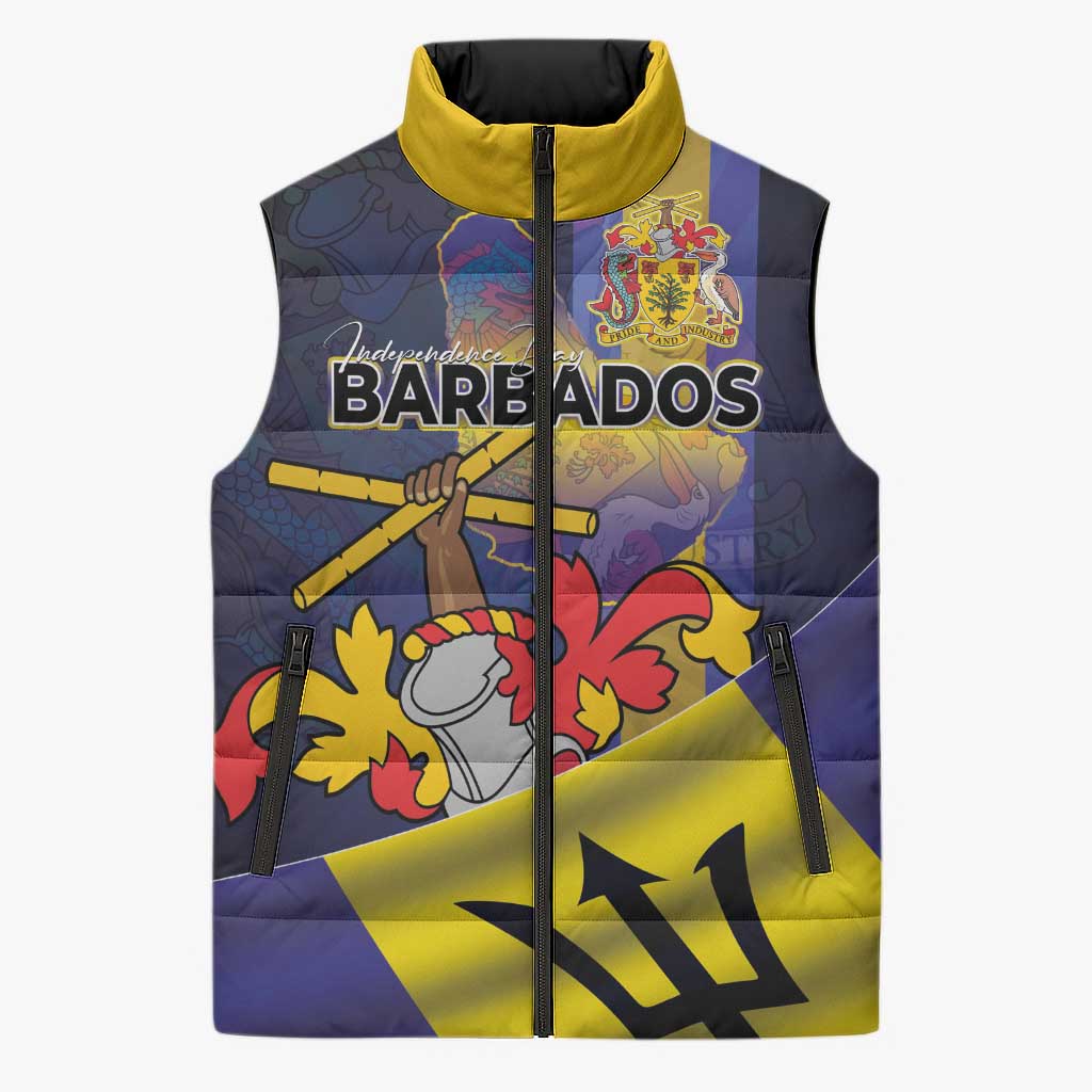 Barbados Independence Day Sleeveless Puffer Jacket Coat of Arms with Freedom Emblems - Wonder Print Shop