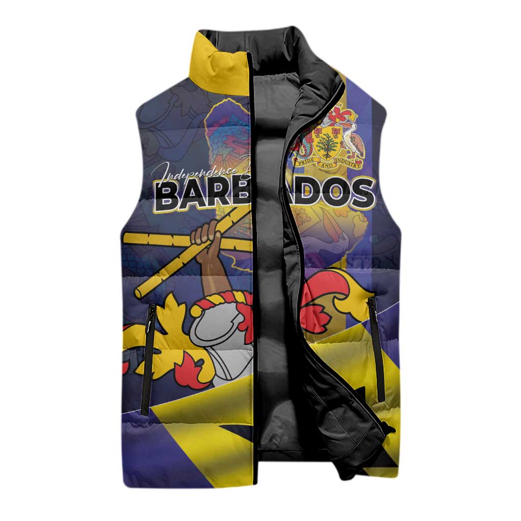 Barbados Independence Day Sleeveless Puffer Jacket Coat of Arms with Freedom Emblems - Wonder Print Shop