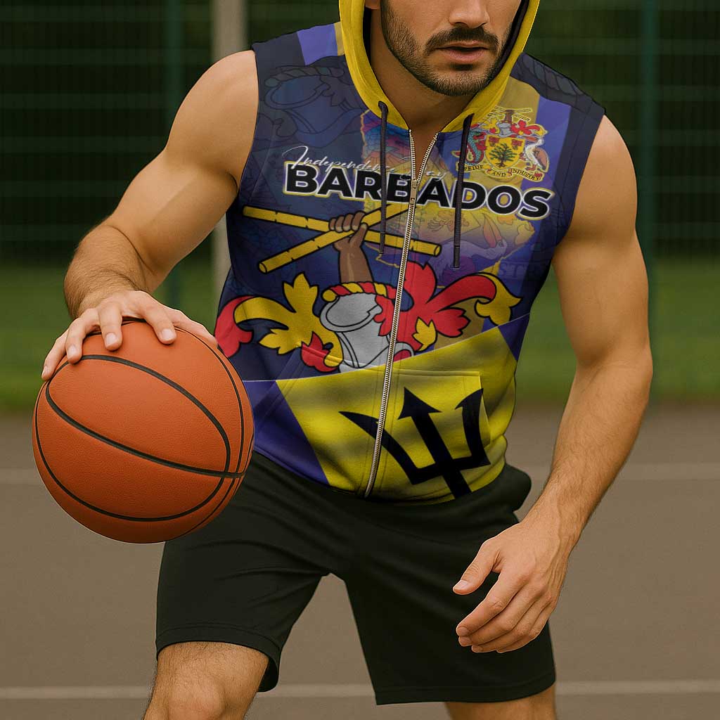 Barbados Independence Day Sleeveless Zip Hoodie Coat of Arms with Freedom Emblems - Wonder Print Shop