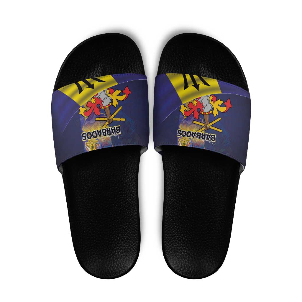 Barbados Independence Day Slide Sandals Coat of Arms with Freedom Emblems - Wonder Print Shop
