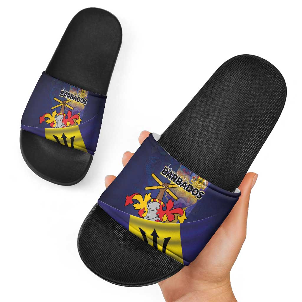 Barbados Independence Day Slide Sandals Coat of Arms with Freedom Emblems - Wonder Print Shop