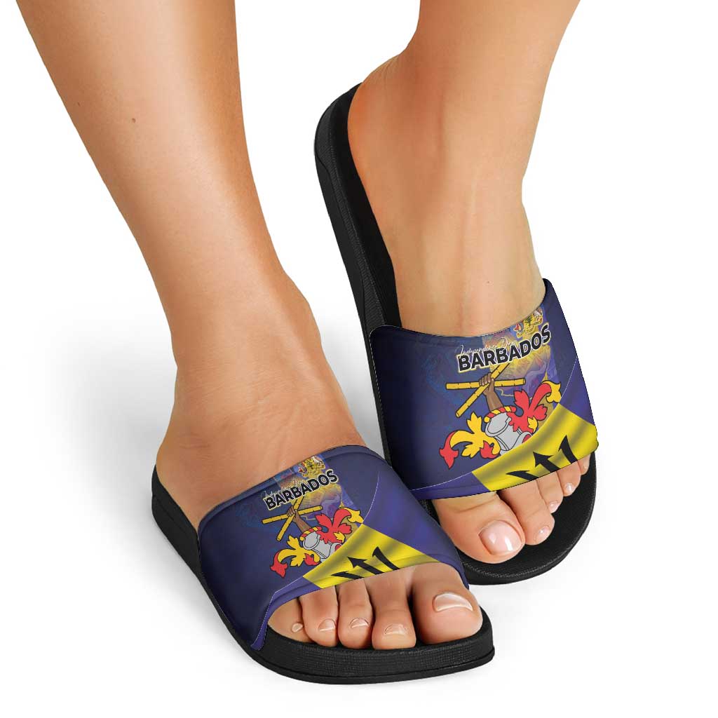 Barbados Independence Day Slide Sandals Coat of Arms with Freedom Emblems - Wonder Print Shop