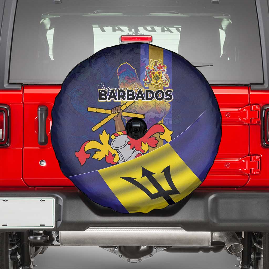 Barbados Independence Day Spare Tire Cover Coat of Arms with Freedom Emblems - Wonder Print Shop