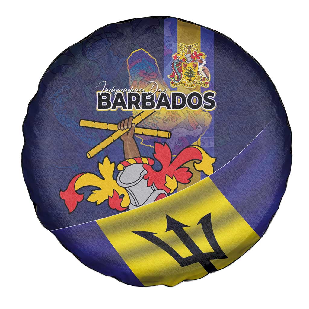 Barbados Independence Day Spare Tire Cover Coat of Arms with Freedom Emblems - Wonder Print Shop