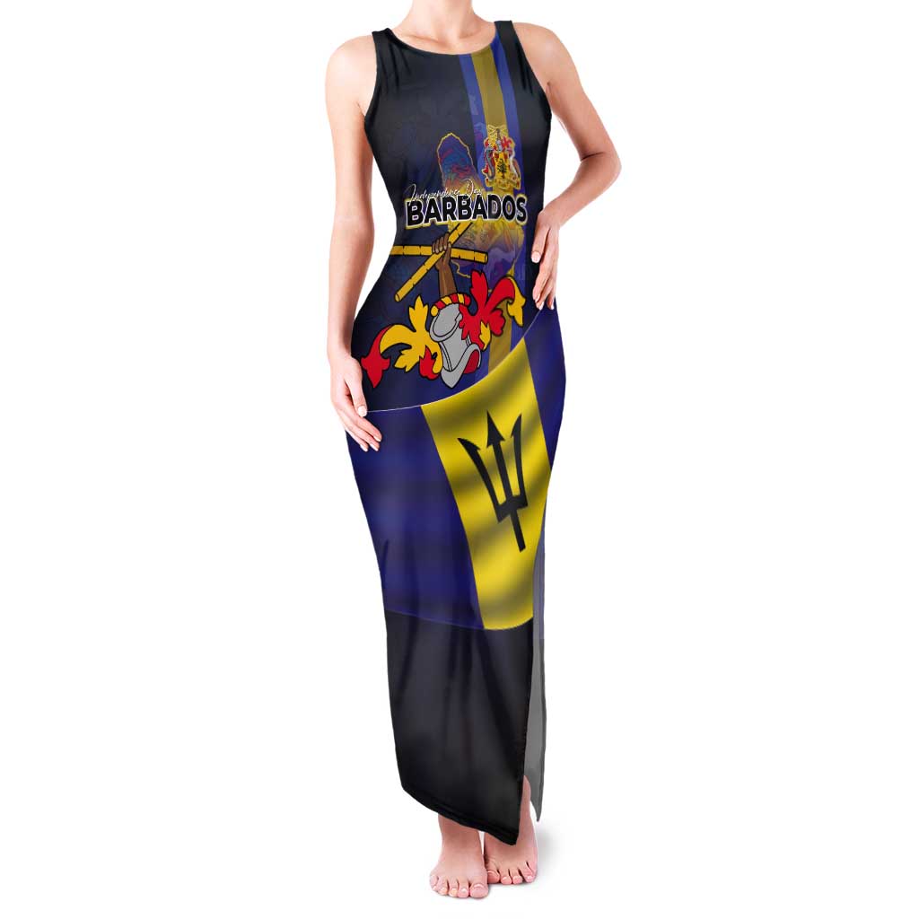 Barbados Independence Day Tank Maxi Dress Coat of Arms with Freedom Emblems - Wonder Print Shop