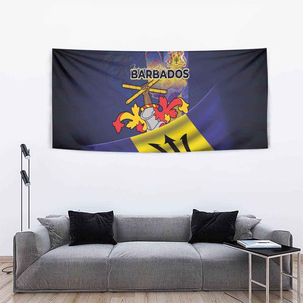 Barbados Independence Day Tapestry Coat of Arms with Freedom Emblems - Wonder Print Shop