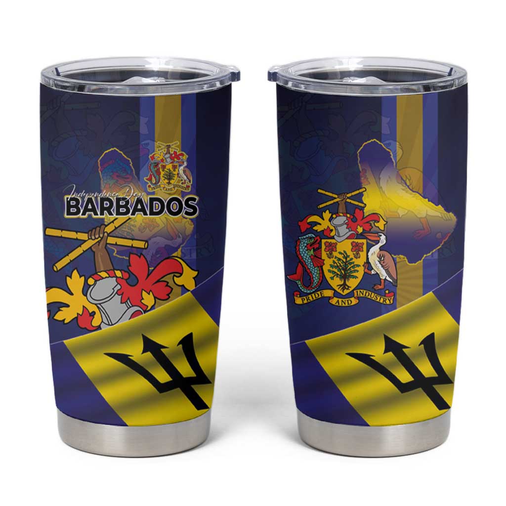 Barbados Independence Day Tumbler Cup Coat of Arms with Freedom Emblems - Wonder Print Shop