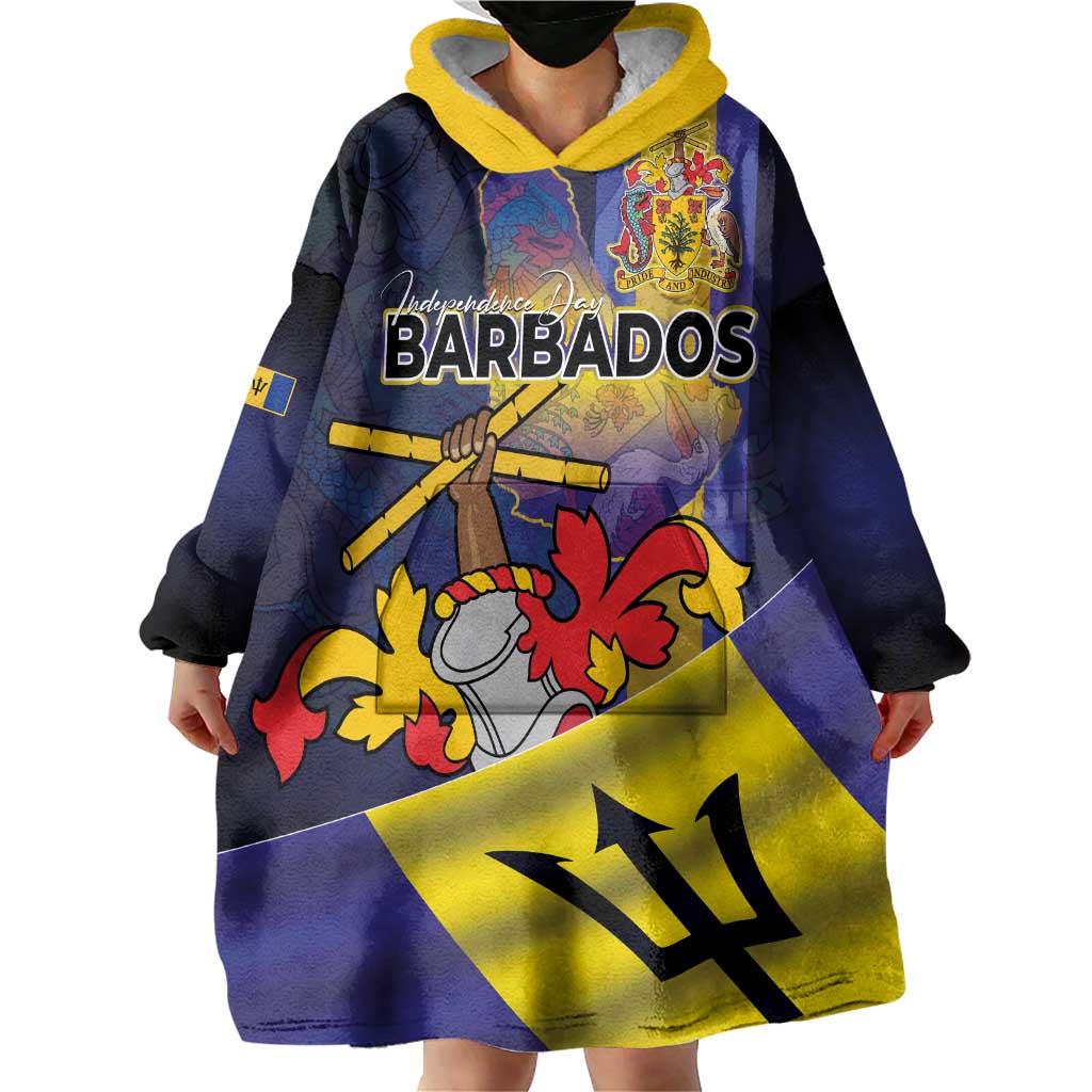 Barbados Independence Day Wearable Blanket Hoodie Coat of Arms with Freedom Emblems - Wonder Print Shop