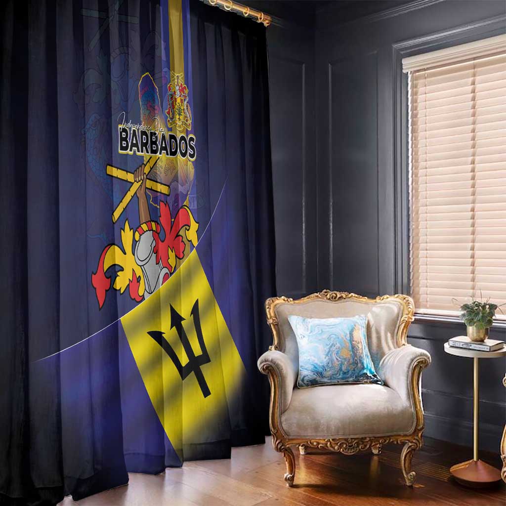 Barbados Independence Day Window Curtain Coat of Arms with Freedom Emblems - Wonder Print Shop
