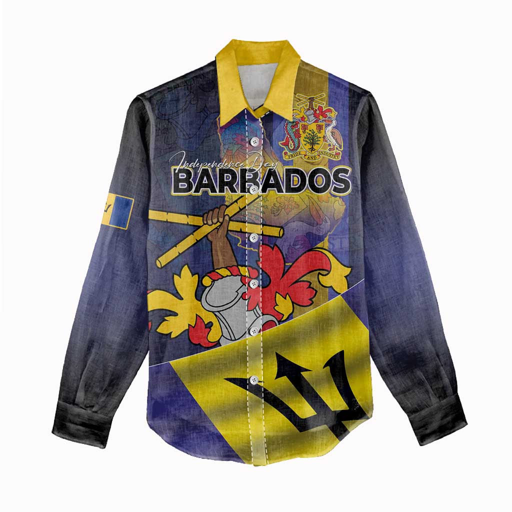 Barbados Independence Day Women Casual Shirt Coat of Arms with Freedom Emblems - Wonder Print Shop
