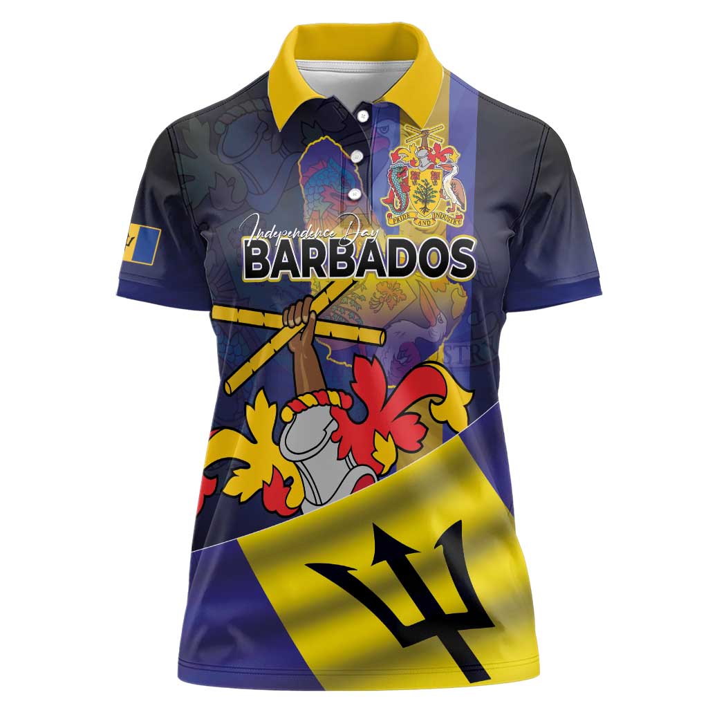 Barbados Independence Day Women Polo Shirt Coat of Arms with Freedom Emblems - Wonder Print Shop