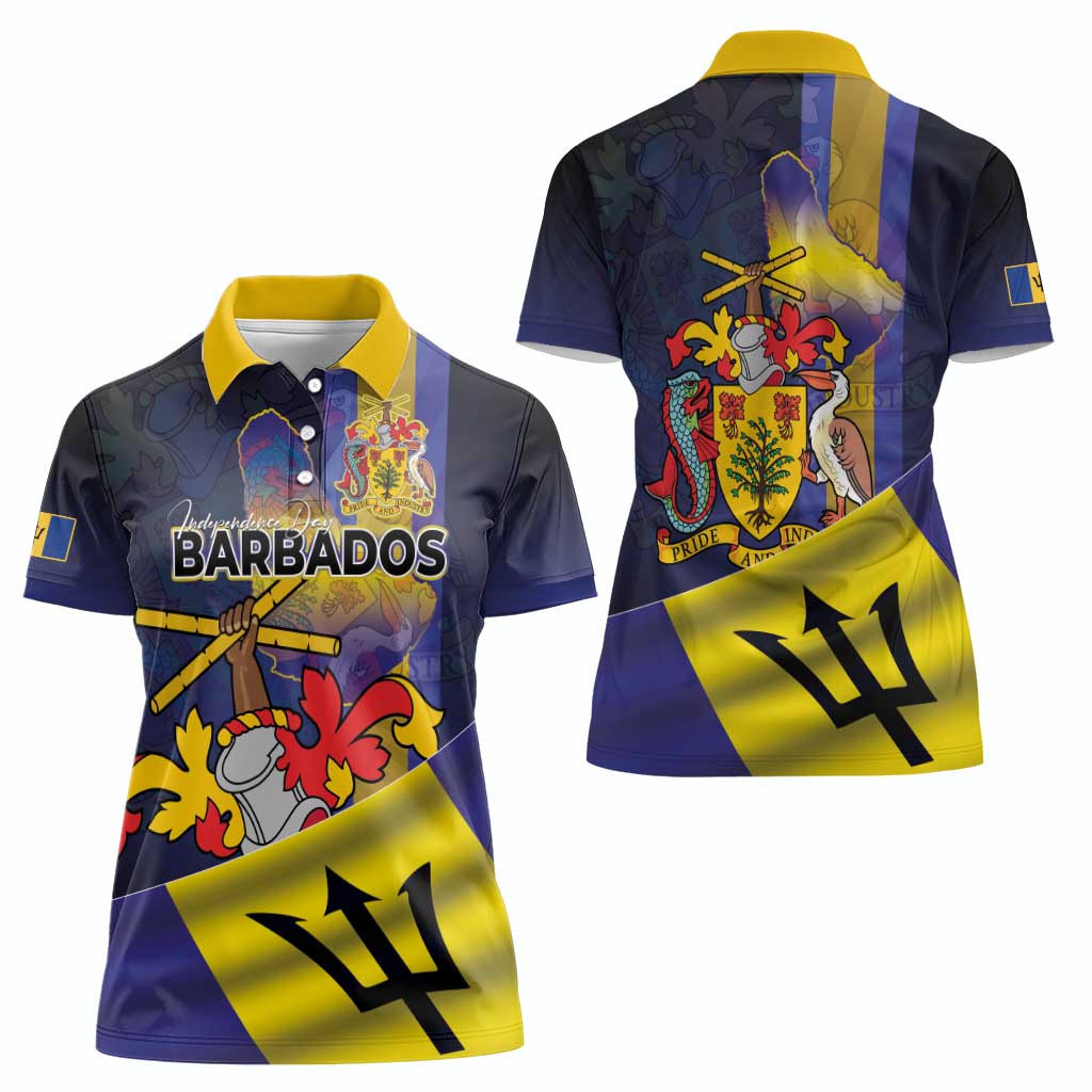 Barbados Independence Day Women Polo Shirt Coat of Arms with Freedom Emblems - Wonder Print Shop