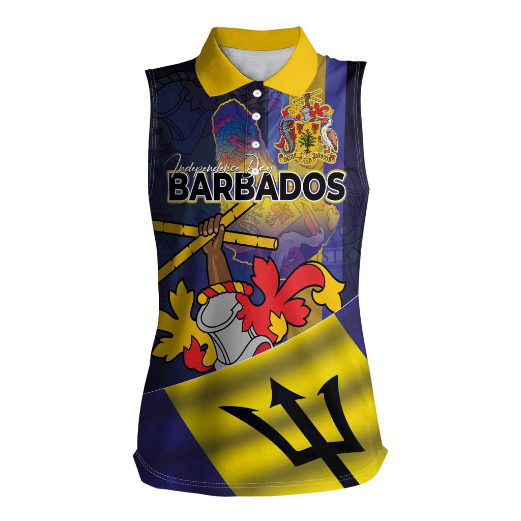 Barbados Independence Day Women Sleeveless Polo Shirt Coat of Arms with Freedom Emblems - Wonder Print Shop