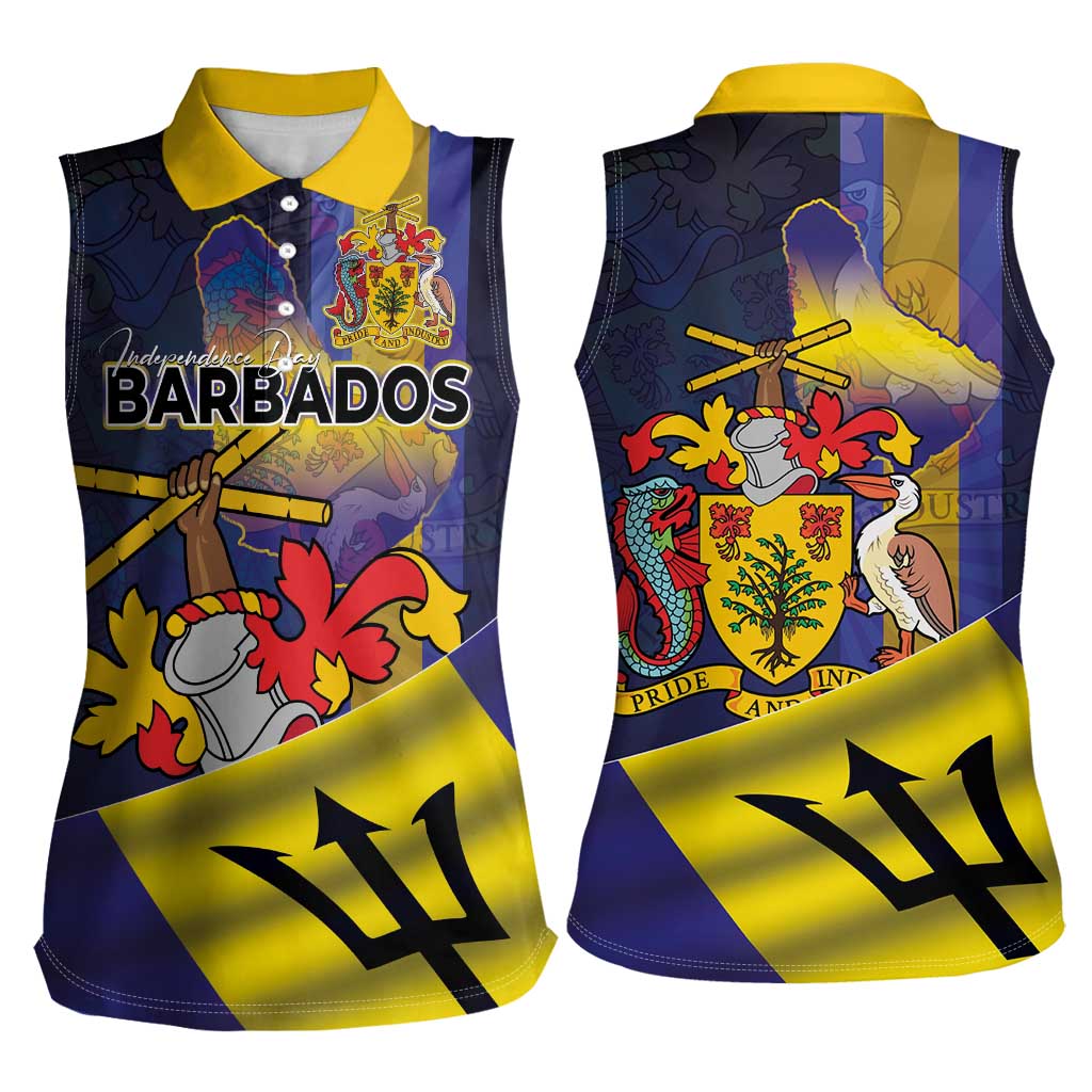 Barbados Independence Day Women Sleeveless Polo Shirt Coat of Arms with Freedom Emblems - Wonder Print Shop