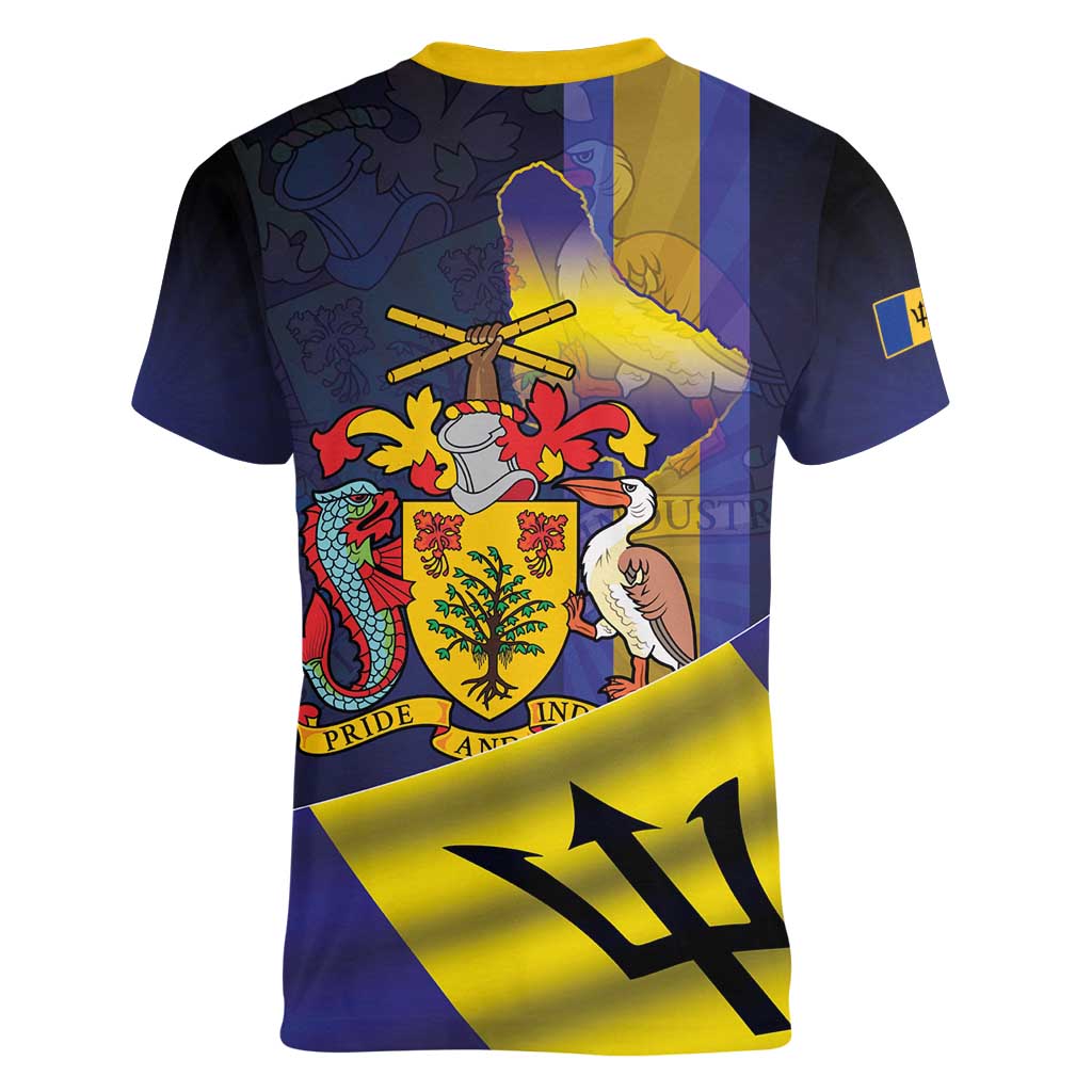 Barbados Independence Day Women V-Neck T-Shirt Coat of Arms with Freedom Emblems - Wonder Print Shop