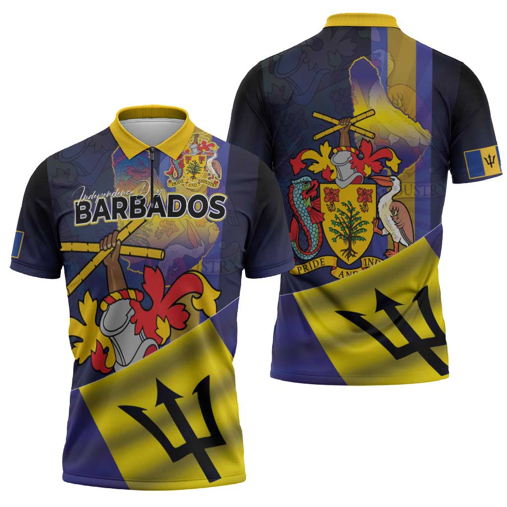 Barbados Independence Day Zipper Polo Shirt Coat of Arms with Freedom Emblems - Wonder Print Shop