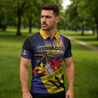Barbados Independence Day Zipper Polo Shirt Coat of Arms with Freedom Emblems - Wonder Print Shop