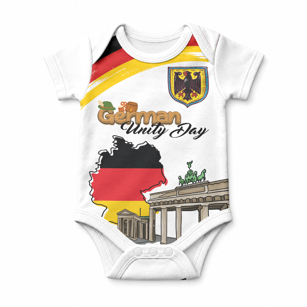 German Unity Day Baby Onesie Deutschland-Brandenburg Gate with Map