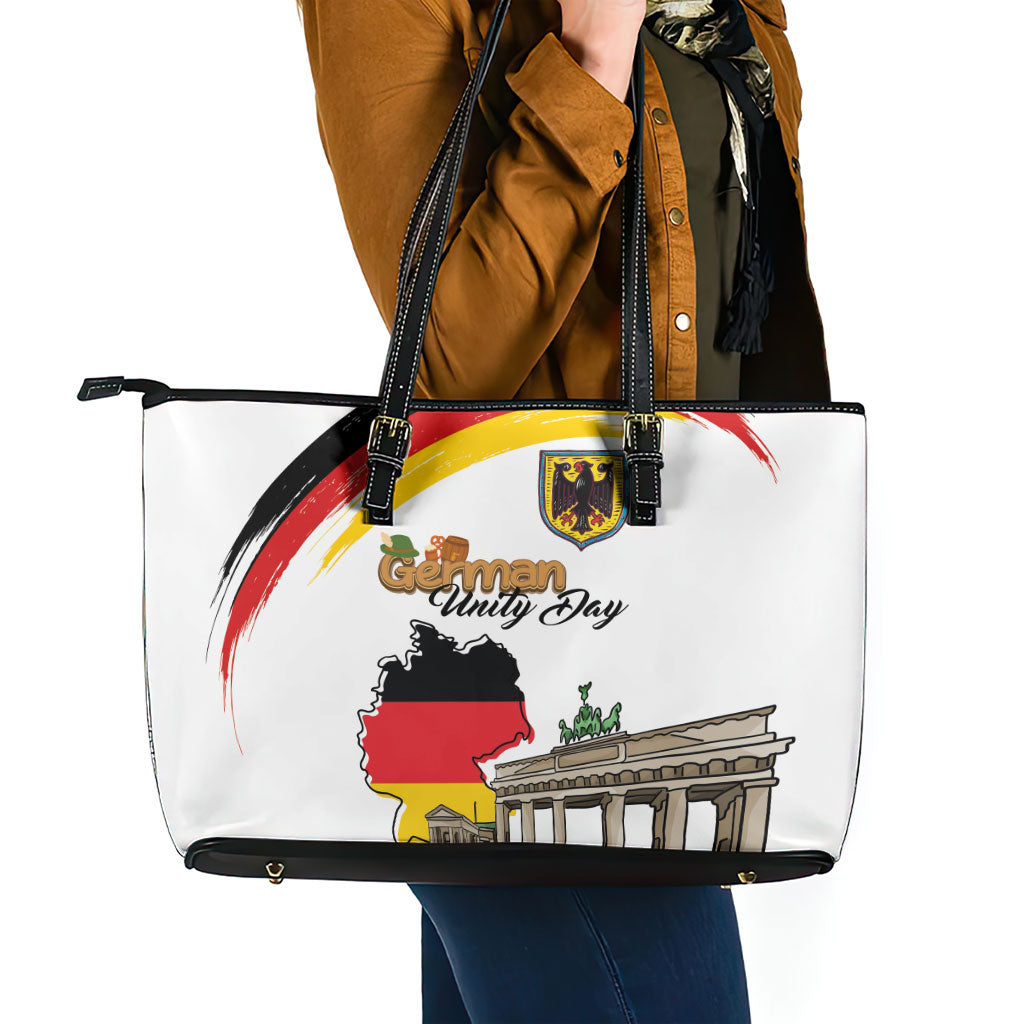 German Unity Day Leather Tote Bag Deutschland-Brandenburg Gate with Map