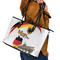 German Unity Day Leather Tote Bag Deutschland-Brandenburg Gate with Map