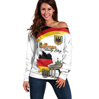 German Unity Day Off Shoulder Sweater Deutschland-Brandenburg Gate with Map