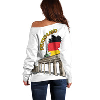 German Unity Day Off Shoulder Sweater Deutschland-Brandenburg Gate with Map
