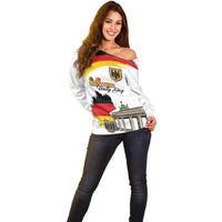 German Unity Day Off Shoulder Sweater Deutschland-Brandenburg Gate with Map