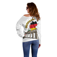 German Unity Day Off Shoulder Sweater Deutschland-Brandenburg Gate with Map