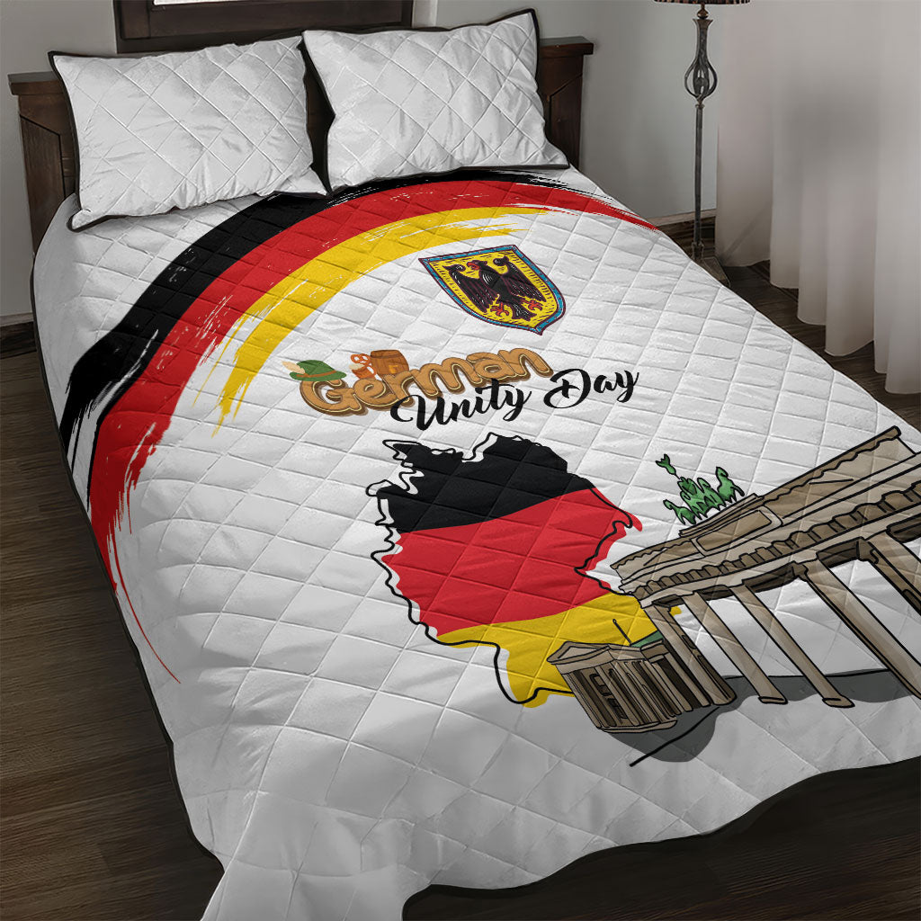 German Unity Day Quilt Bed Set Deutschland-Brandenburg Gate with Map