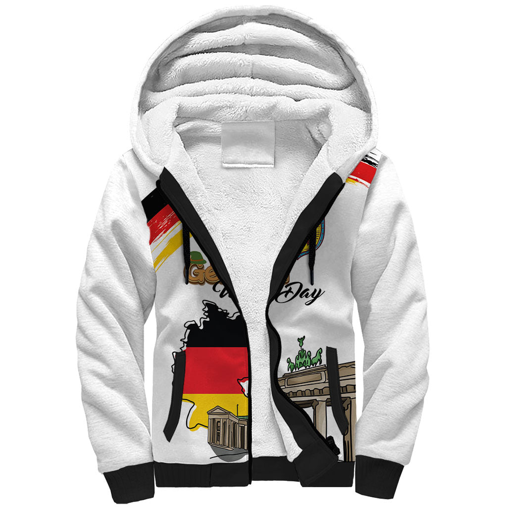 German Unity Day Sherpa Hoodie Deutschland-Brandenburg Gate with Map