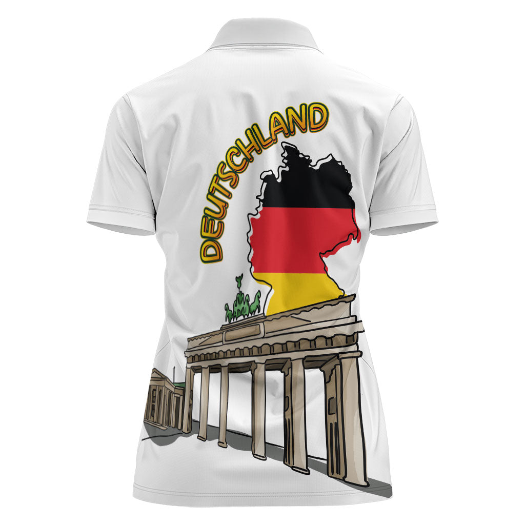 German Unity Day Women Polo Shirt Deutschland-Brandenburg Gate with Map