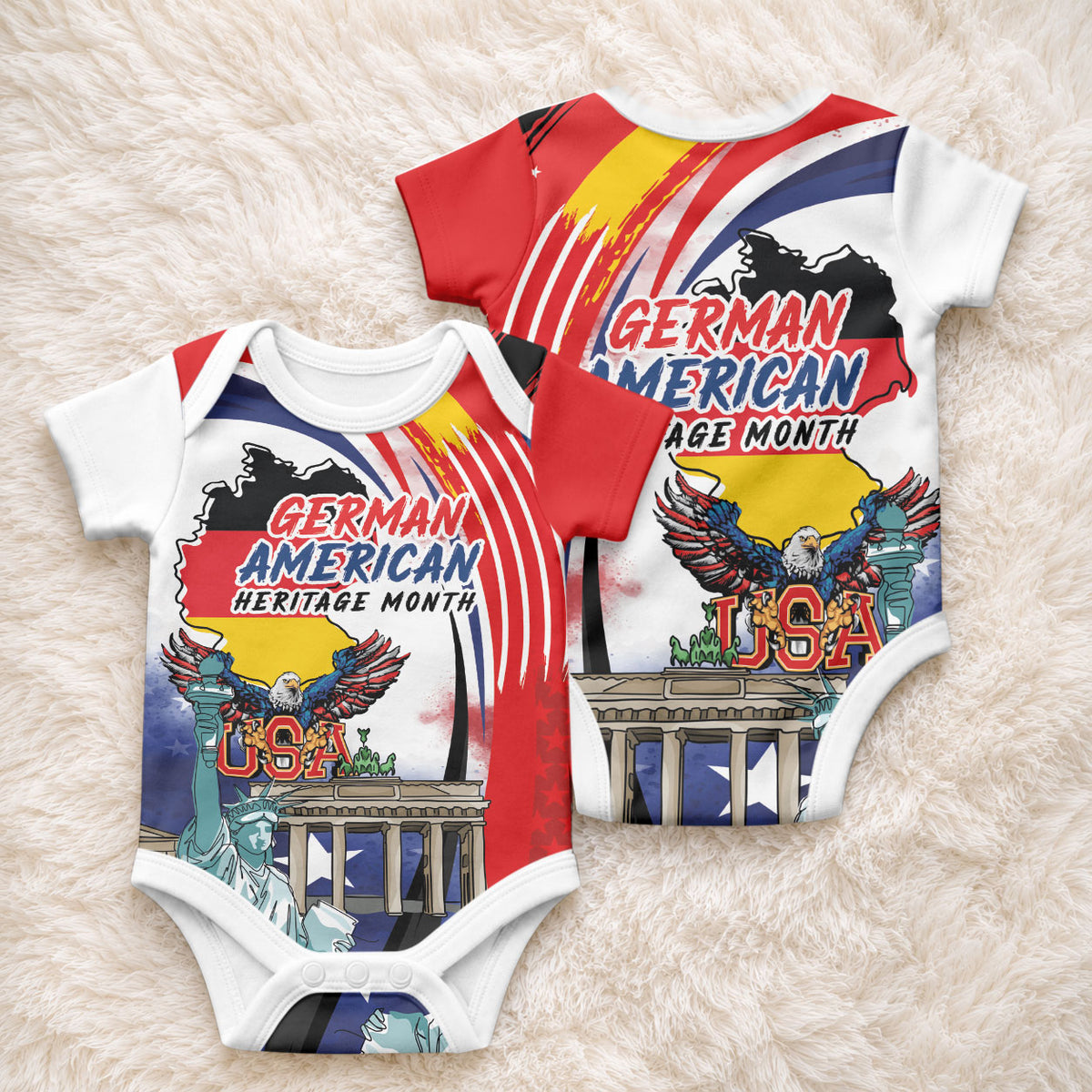 German American Heritage Month Baby Onesie USA Bald Eagle with Brandenburg Gate
