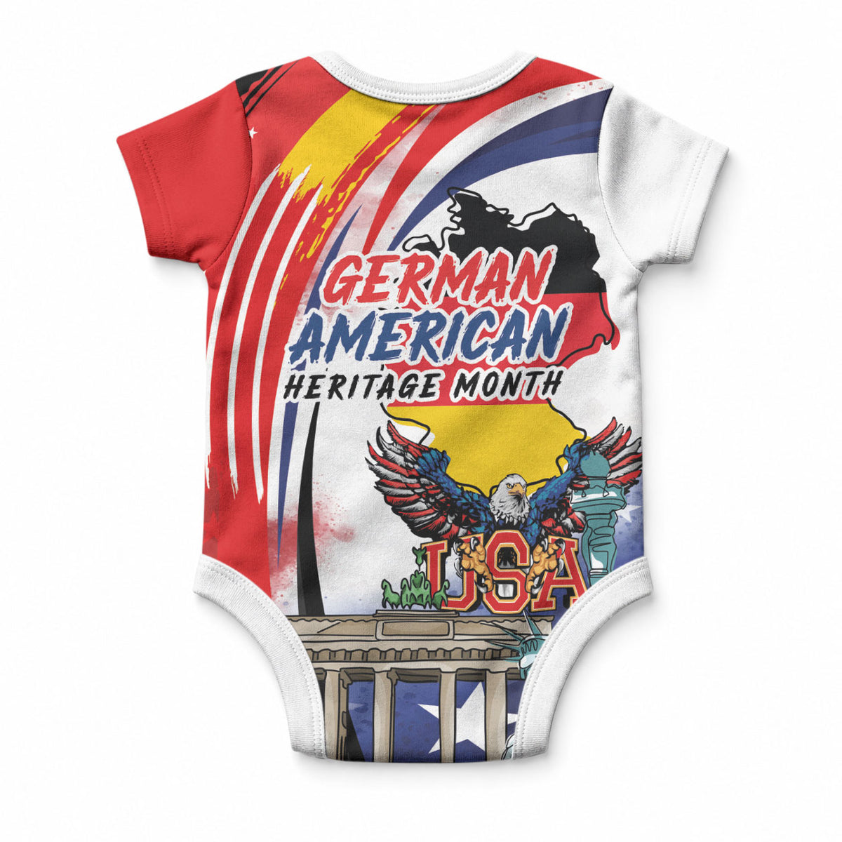 German American Heritage Month Baby Onesie USA Bald Eagle with Brandenburg Gate