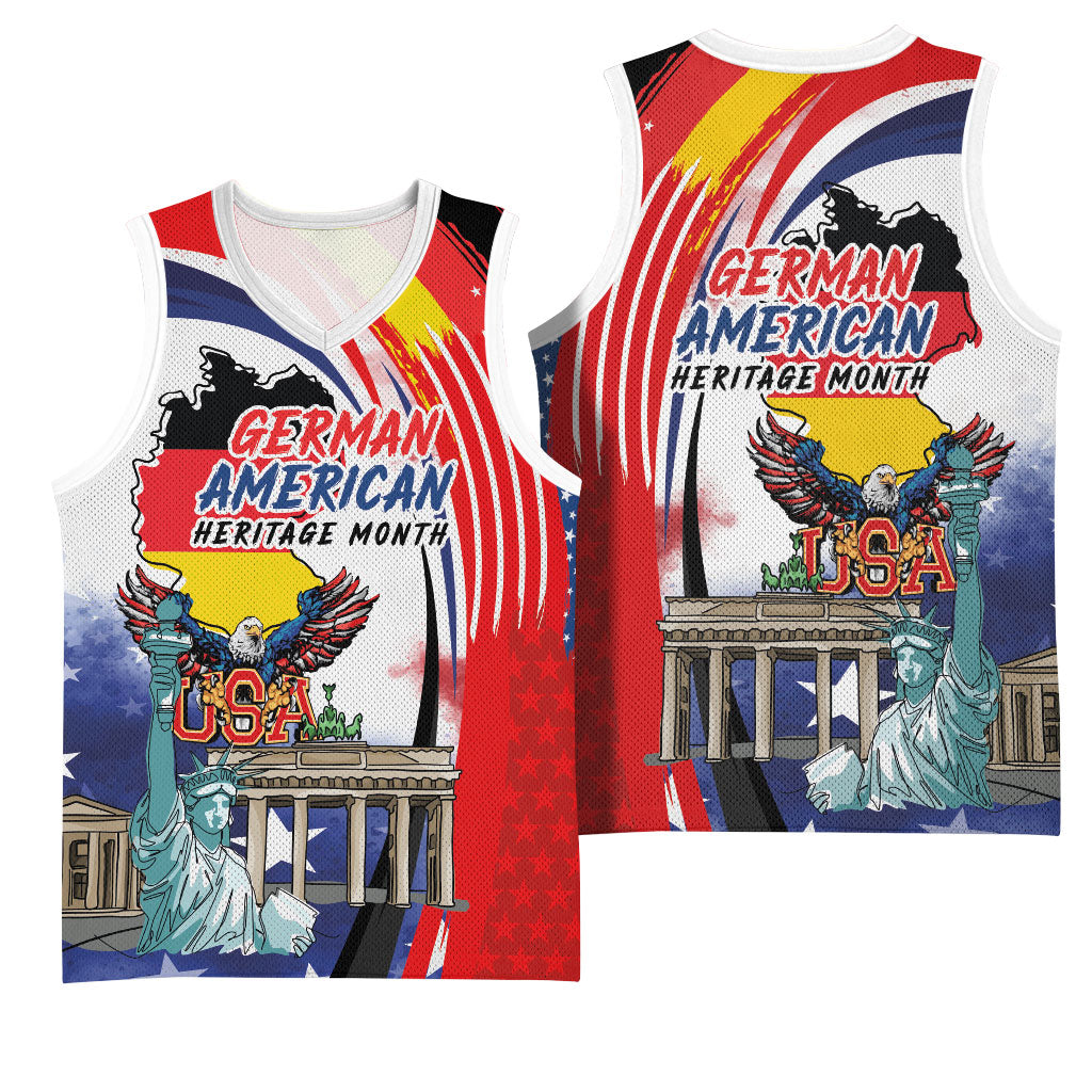 German American Heritage Month Basketball Jersey USA Bald Eagle with Brandenburg Gate