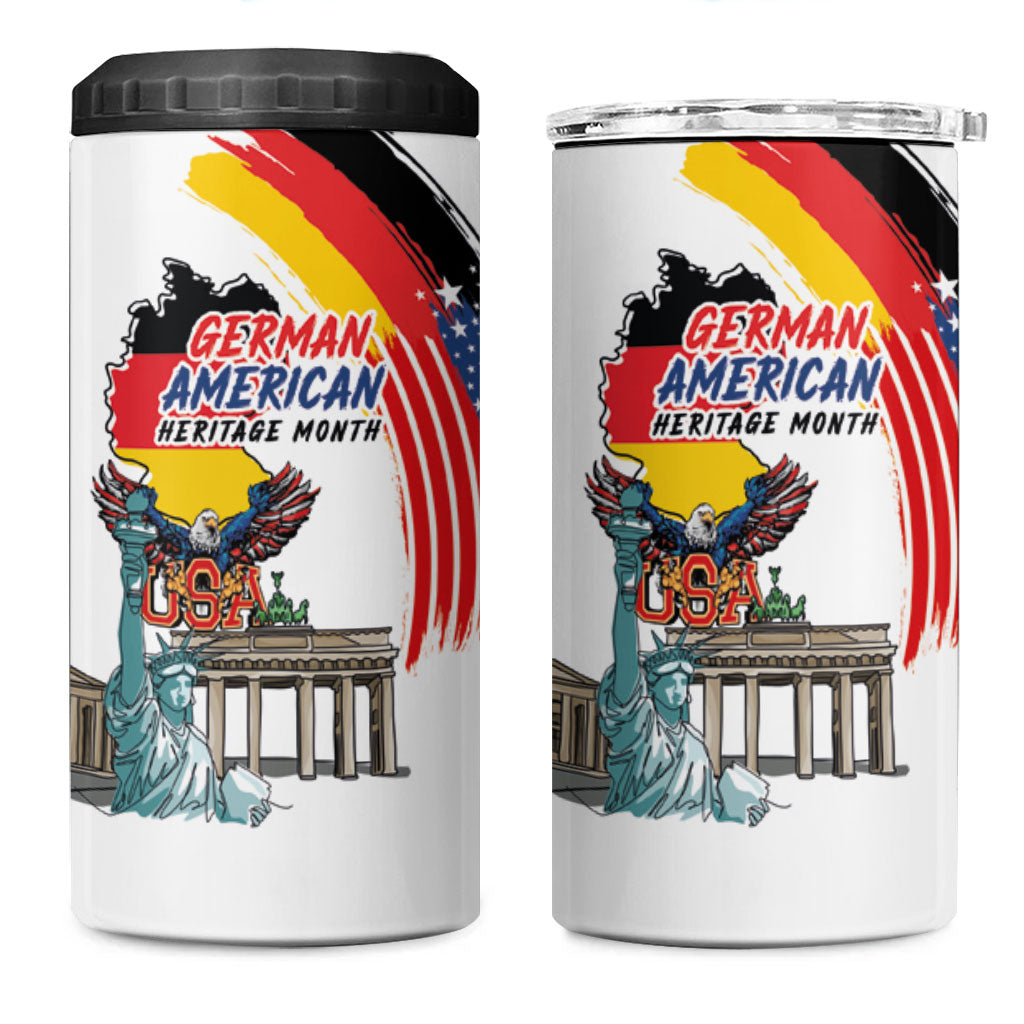 German American Heritage Month 4 in 1 Can Cooler Tumbler USA Bald Eagle with Brandenburg Gate
