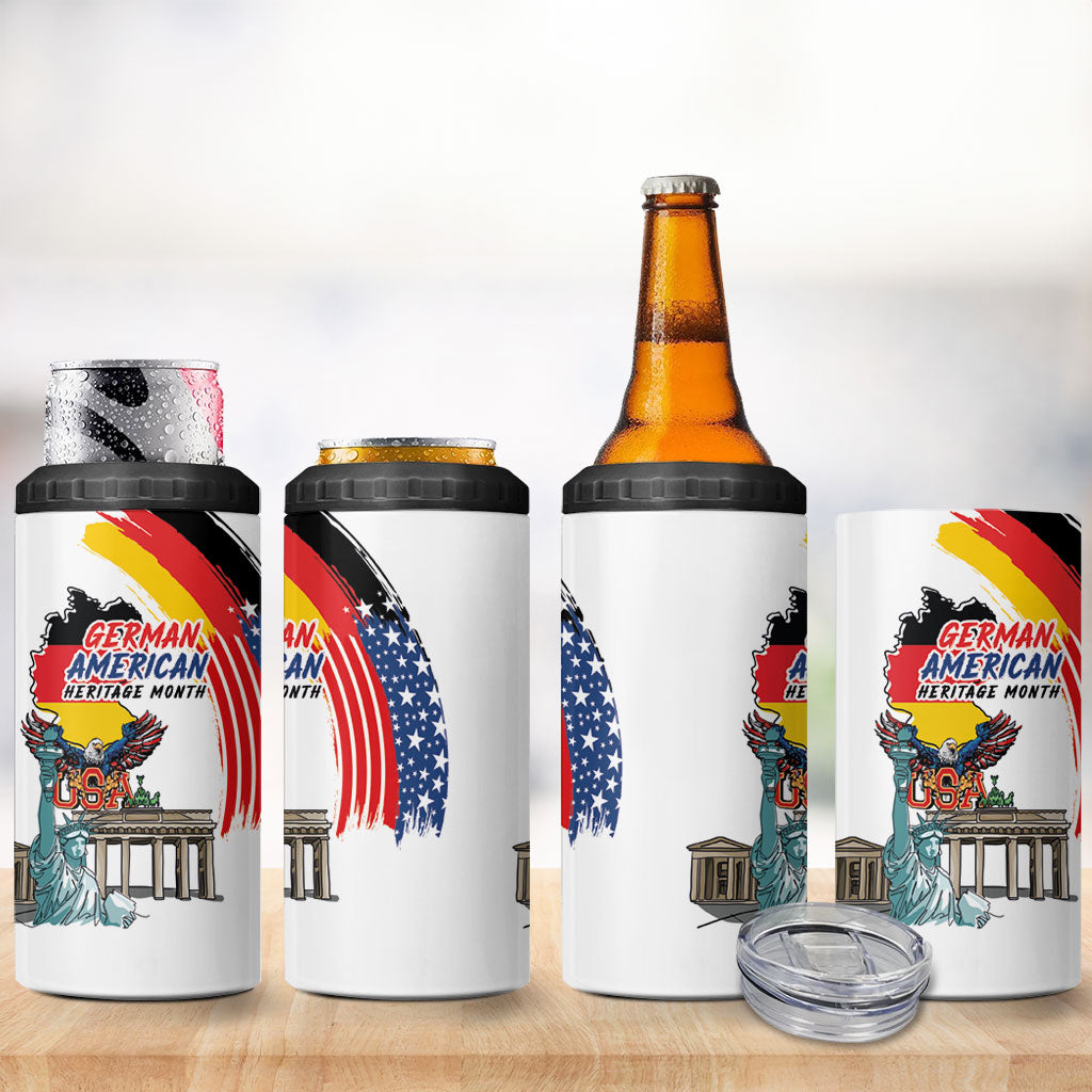 German American Heritage Month 4 in 1 Can Cooler Tumbler USA Bald Eagle with Brandenburg Gate