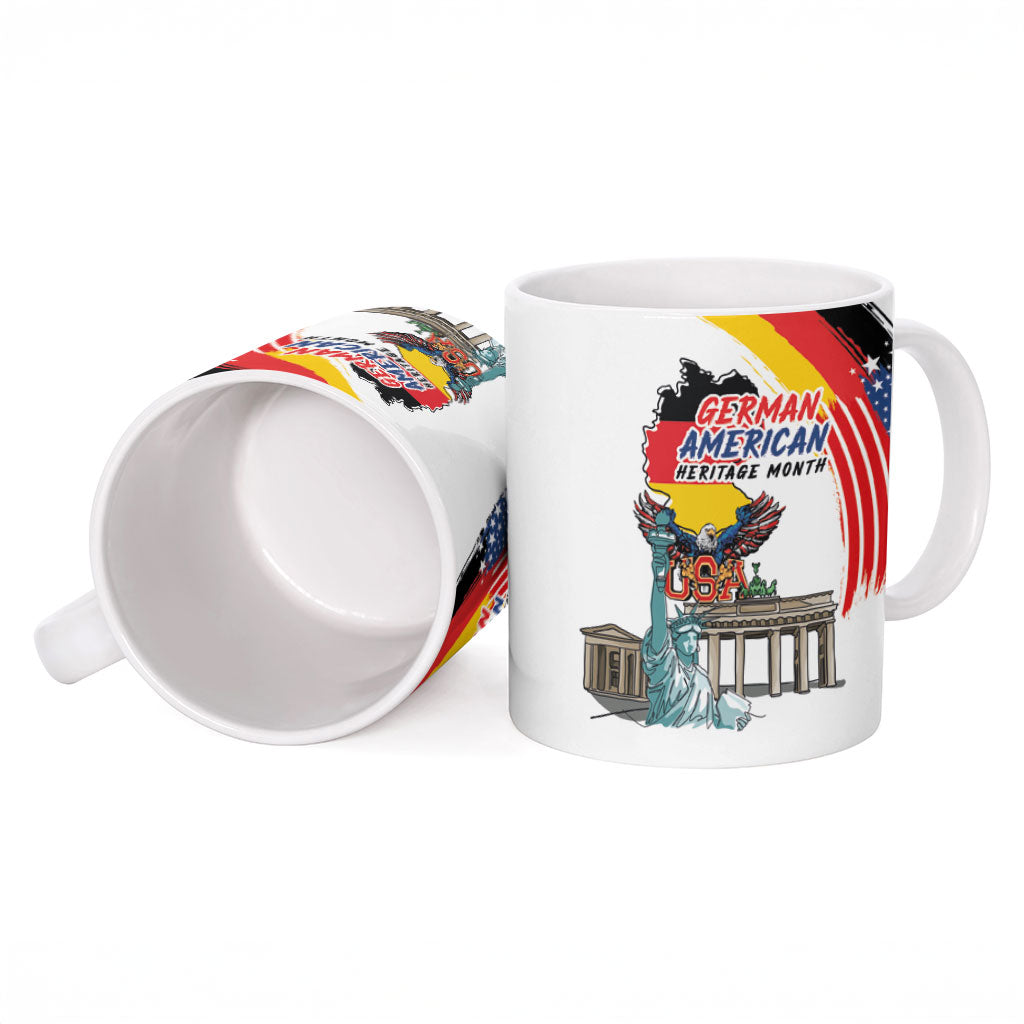 German American Heritage Month Ceramic Mug USA Bald Eagle with Brandenburg Gate
