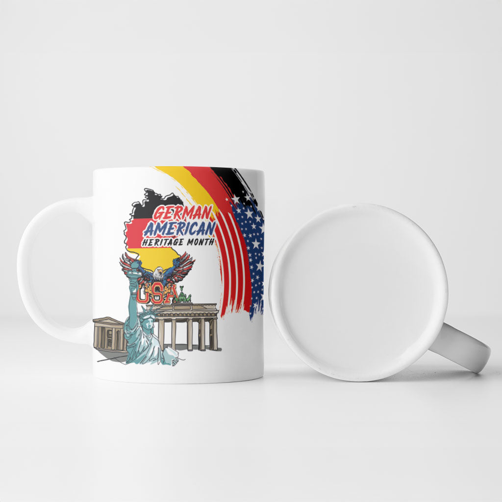 German American Heritage Month Ceramic Mug USA Bald Eagle with Brandenburg Gate