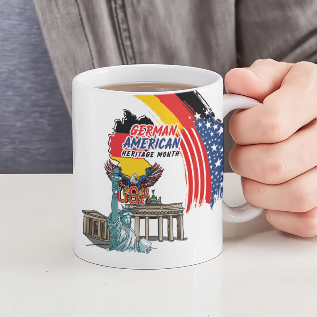 German American Heritage Month Ceramic Mug USA Bald Eagle with Brandenburg Gate