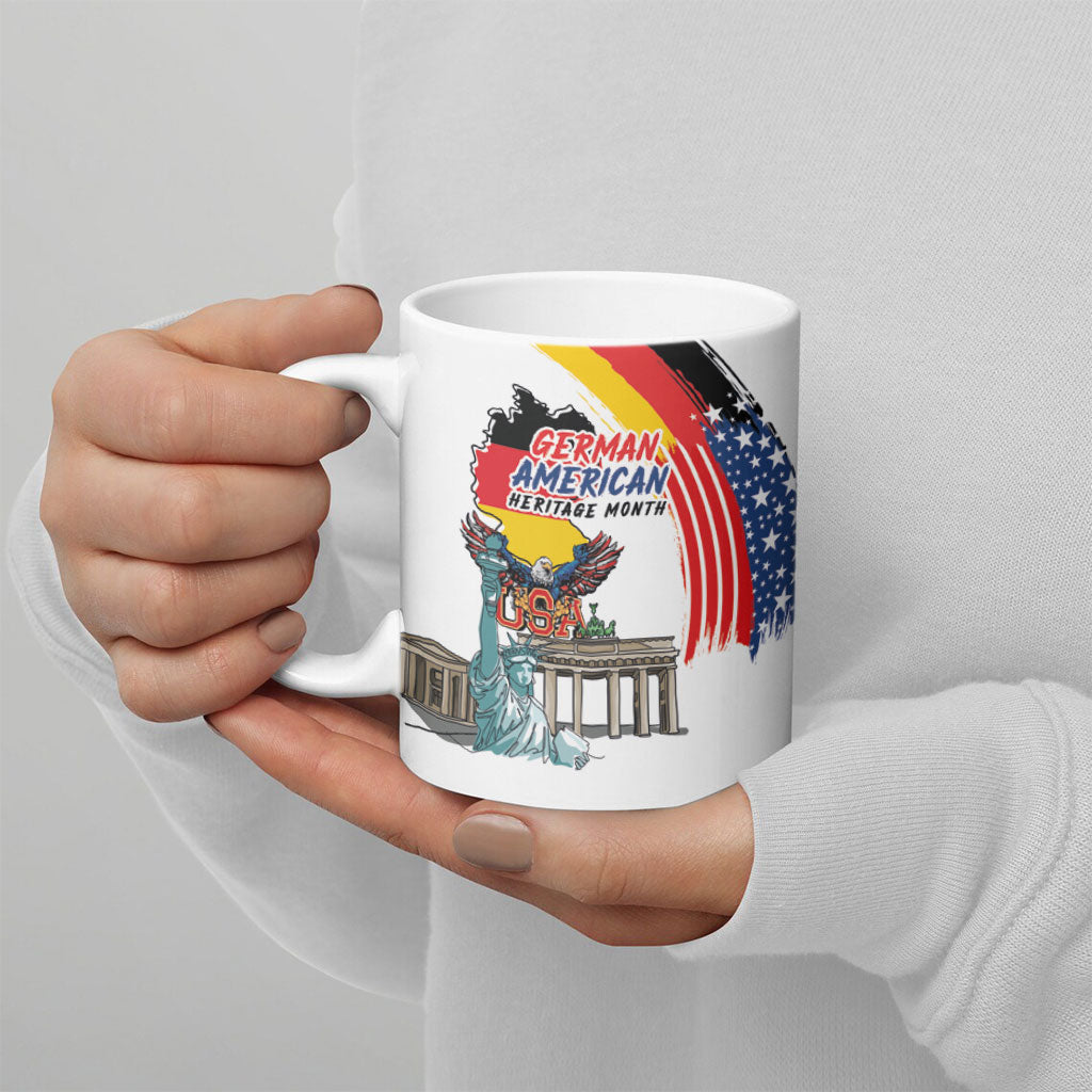 German American Heritage Month Ceramic Mug USA Bald Eagle with Brandenburg Gate