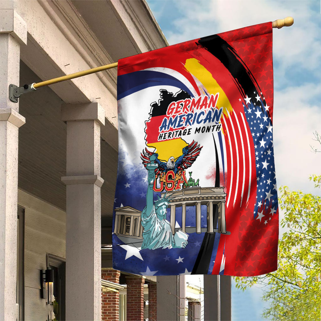 German American Heritage Month Garden Flag USA Bald Eagle with Brandenburg Gate