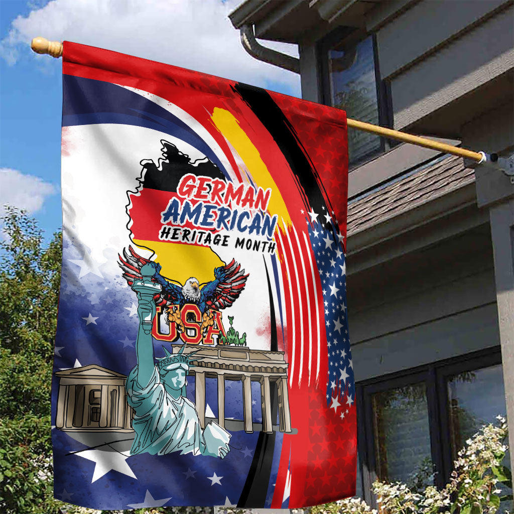 German American Heritage Month Garden Flag USA Bald Eagle with Brandenburg Gate