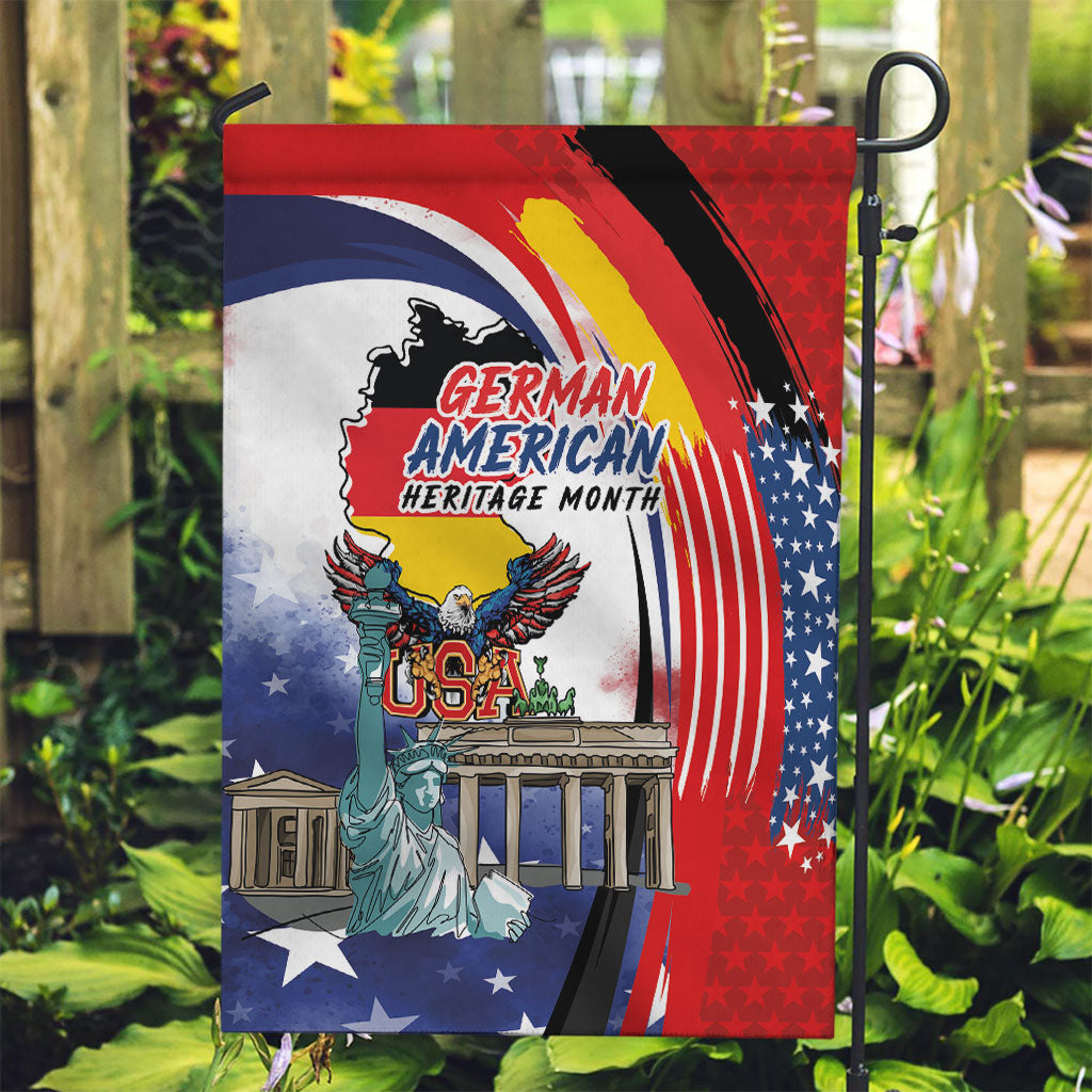 German American Heritage Month Garden Flag USA Bald Eagle with Brandenburg Gate