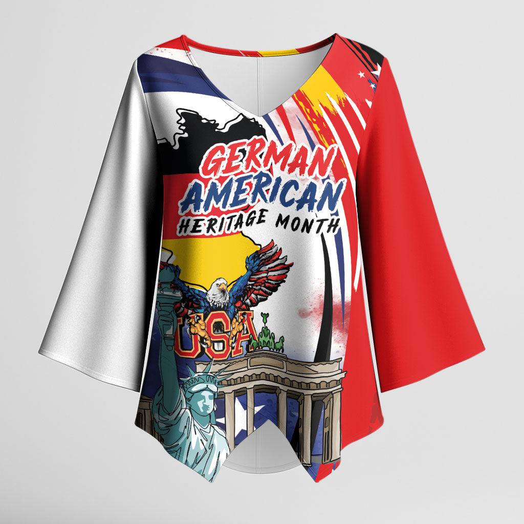German American Heritage Month Kimono Sleeve Blouse USA Bald Eagle with Brandenburg Gate