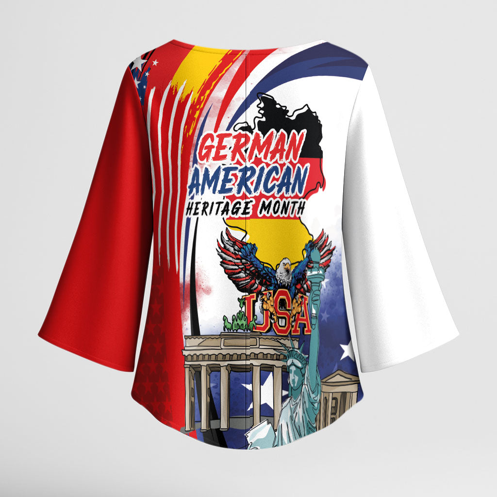 German American Heritage Month Kimono Sleeve Blouse USA Bald Eagle with Brandenburg Gate